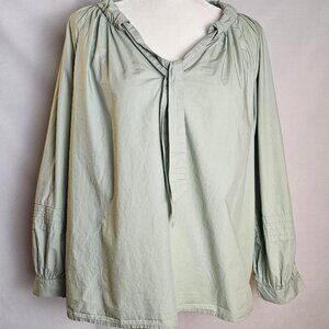 ANA a New Approach Green Blouse Size Med Ruffle Collar Pullover Long Sleeve
